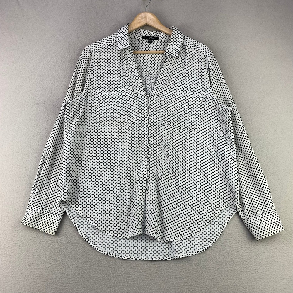 Velvet Heart Button Up‎ Blouse Women M White Polka Dot Career Rayon